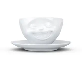 FIFTYEIGHT Kávový hrnek Lachend bílá / Hrnek / porcelán / 0,2 l / s podšálkem