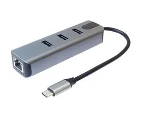 PremiumCord adaptér USB-C na Gigabit Ethernet + 3x USB3.2 / Adaptér / RJ45 10/100/1000 Mbit / USB 3.2 5Gbps