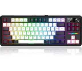 Redragon Wildslash LCD Pro K746WB-RGB-PRO bílo-černá / Herní klávesnice / mechanická / LCD displej / RGB / bezdrátová