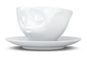 FIFTYEIGHT PRODUCTS Kávový hrnek Küssend bílá / Hrnek / 200 ml / Porcelán / S podšálkem / Do myčky i mikrovlnky