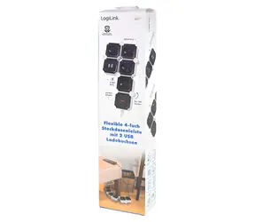 LogiLink Prodlužovací přívod 230V 1,5 m černo-bílá / 4 zásuvky / 2x USB-A / s vypínačem