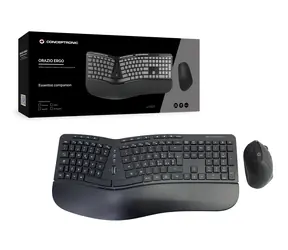 Conceptronic ERGO černá / Bezdrátový set klávesnice a myši / Ergonomický / IT layout / 2,4 GHz