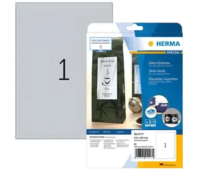 Herma etikety A4 stříbrné / lesklá polyesterová fólie / laser / voduodolné / 25 ks