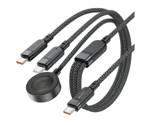 Acefast C6-11 černá / Nabíjecí kabel 3v1 / USB-C - 2x USB-C / Qi / 100W / 480 Mb/s / 1,2 m