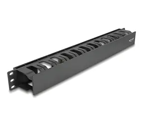 DeLock 19" Kabelmanagement panel černý / Panel pro správu kabelů / 1U / plast / snímatelná přední krytka