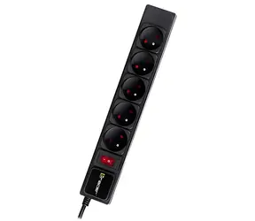 Tracer PowerGear černá / Přepěťová ochrana / 5 zásuvek / 1,5 m / 2300 W