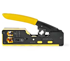 Nedis krimpovací kleště RJ45 černo-žluté / Krimpovací kleště / CAT5-CAT7 / RJ12 / odizolování a řezání