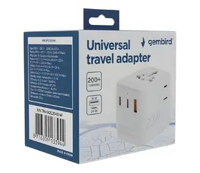Gembird TPA-1A2C20-01-W bílá / Cestovní adaptér / Univerzální / 20 W