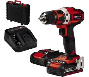 Einhell TE-CD 18/40-1 Li červená/černá / Aku vrtací šroubovák / 18V / 40 Nm / 2x 2.0Ah / sada 64 ks