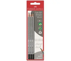 Faber-Castell Grip 2001 stříbrná / Grafitová tužka / HB / trojhranná / s gumou / 3 ks