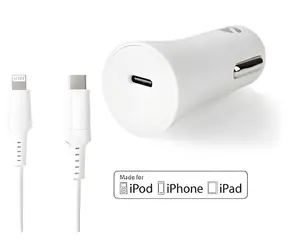 Nedis nabíječka do auta 20W (CCPDL20W111WT) / Nabíječka do auta / USB-C / Power Delivery / + kabel USB-C - Lightning 1 m