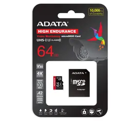 ADATA High Endurance / Micro SDXC karta / 64 GB / UHS-I U3 / Class 10 / čtení 100 MB/s / zápis 80 MB/s / + adaptér