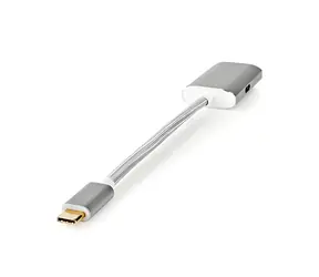 Nedis USB-C - DisplayPort a USB-C stříbrná / Adaptér / USB 3.2 Gen 1 / PD / 4K 60Hz / 0,2 m / Opletený