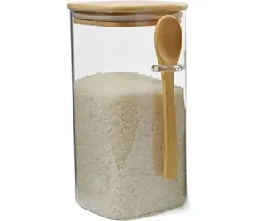 MAXXO Dóza na potraviny Bamboo 1200 ml / Borosilikátové sklo / Bambusové víčko a lžička / 21 x 10 x 12 cm