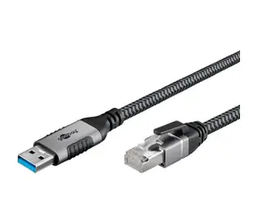 Goobay USB-A - RJ-45 síťový adaptér černá/stříbrná / Adaptérový kabel / USB 3.2 Gen 1 / 1 Gbit/s / 10 m