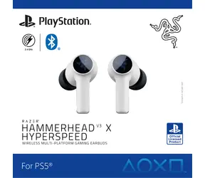 Razer Hammerhead V3 X Hyperspeed for PlayStation / Bezdrátová sluchátka do uší / mikrofon / Bluetooth 5.3 / 2.4GHz