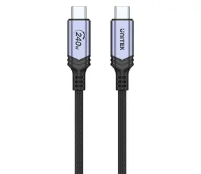 Unitek C14110GY-2M černá / Nabíjecí kabel / USB-C - USB-C / PD 240W / opletený / 2 m