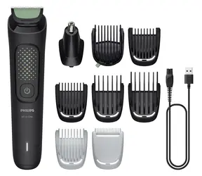 Philips MG3945/15 All-in-One Series 3000 černá/zelená / Univerzální zastřihovač / Nabíjecí kabel / Pouzdro