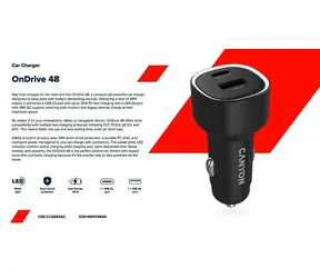 CANYON OnDrive 48 / Autonabíječka / USB-C / USB-A / 48 W / PD