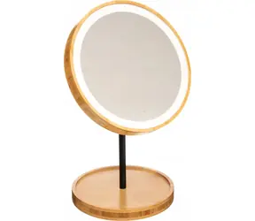 5five Kosmetické zrcátko LED bambus / Kosmetické zrcátko / kulaté / LED osvětlení