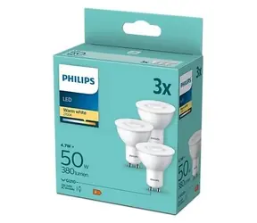 Philips LED žárovka GU10 50W teplá bílá 3 ks / Bodová žárovka / 2700 K / Třída F