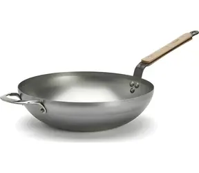 DE BUYER Wok pánev Mineral B Bois / Ocelová / Dřevěná rukojeť / 32 cm