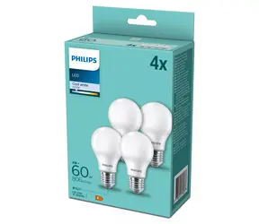 Philips LED žárovka E27 60W 4000K, 4 ks / Žárovka / Plast / Energetická třída F / 220-240 V