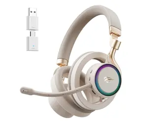Havit Fuxi-H8 zlatá / Bezdrátová herní sluchátka / mikrofon / RGB podsvícení / Bluetooth 5.2 / až 30 h