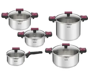 Tefal Cook & Clip G723SA74 / Sada nádobí / 10 dílů / nerez / PowerGlide nepřilnavý povrch / indukce
