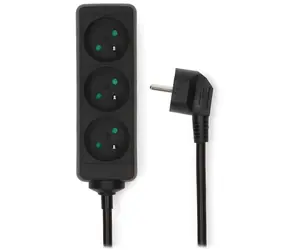 Nedis prodlužovací zásuvka úhlová černá / Prodlužovací zásuvka / 3x zásuvka / 45° / 1,5 m