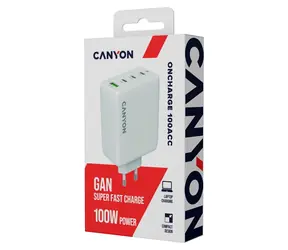 CANYON CU100ACC bílá / Nabíjecí adaptér / GaN / 100W / 3x USB-C PD / 1x USB-A QC