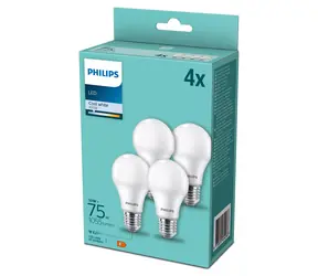 Philips LED žárovka E27 75W 4000K 4 ks / Žárovka / Neutrální bílá / Třída F / O 60 mm