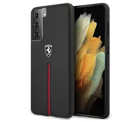 Ferrari Off Track Leather Nylon Stripe pro Samsung Galaxy S21 černá / Pouzdro / Tvrzené / Umělá kůže / Nylonový pruh