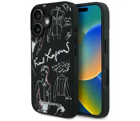 Karl Lagerfeld Grained Pattern & Logo MagSafe černá / Zadní kryt / iPhone 16