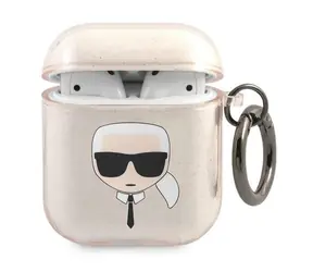 Karl Lagerfeld Glitter Karl Head zlatá / Pouzdro pro Apple AirPods 1/2