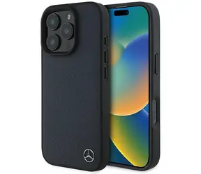 Mercedes MB Wood Imitation Leather tmavě modrá / Zadní kryt / MagSafe / pro iPhone 16 Pro Max