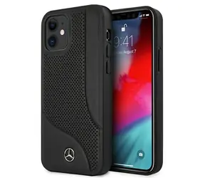 Mercedes Leather Perforated kožený kryt pro Apple iPhone 12 mini černá / Kryt