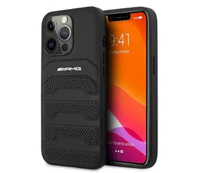 AMG Leather Debossed Lines iPhone 13 Pro černá / Zadní kryt / Kůže
