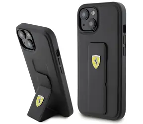Ferrari Grip Stand Metal Logo černá / Zadní kryt / pro Apple iPhone 15