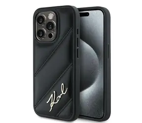 Karl Lagerfeld Diagonal Quilted Script černá / Zadní kryt / pro Apple iPhone 13 / 14 / 15