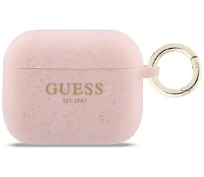 Guess Glitter Ring silikonové pouzdro pro AirPods Pro 3 růžová / Pouzdro pro sluchátka / Silikon / S třpytkami