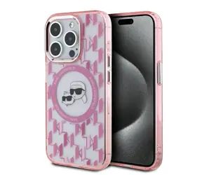 Karl Lagerfeld IML Monogram Karl & Choupette Head růžová / Zadní kryt pro iPhone 15 Pro / MagSafe