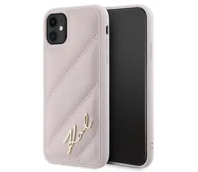 Karl Lagerfeld Diagonal Quilted Script růžová / Kryt / Apple iPhone 11 a Xr