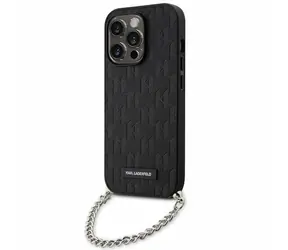 Karl Lagerfeld Saffiano Monogram Chain černá / Zadní kryt pro iPhone 14 Pro / Crossbody
