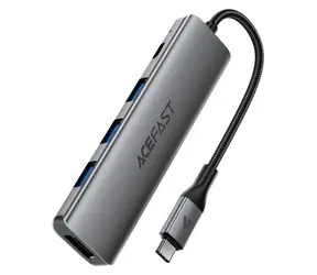 Acefast J16 šedá / Dokovací stanice / USB-C / 5v1 / HDMI 4K 60Hz / PD 90W