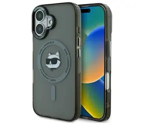 Karl Lagerfeld IML Metal Choupette iPhone 16 Plus černá / Kryt / MagSafe / Kovový rámeček