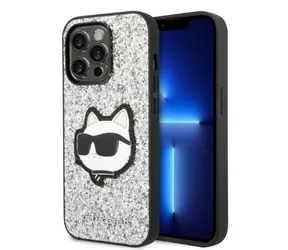 Karl Lagerfeld Glitter Choupette Patch stříbrná / Zadní kryt / Apple iPhone 14 Pro Max