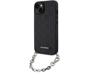 Karl Lagerfeld Saffiano Monogram Chain iPhone 14 černá / Zadní kryt / Umělá kůže / Řetízkový popruh