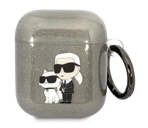 Karl Lagerfeld Glitter Karl & Choupette černá / Pouzdro / Apple AirPods 1 a 2