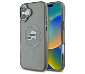 Karl Lagerfeld IML Metal Karl & Choupette Head MagSafe černá / Zadní kryt / iPhone 16 Plus / Kovový rámeček